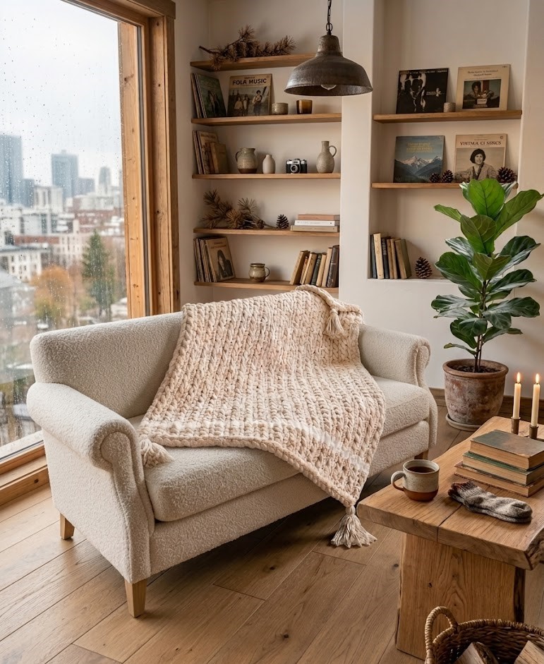 Coperta "Chunky Knit" in Maglia XXL – Crema e Bianco. solo in ordine.Fatto a mano